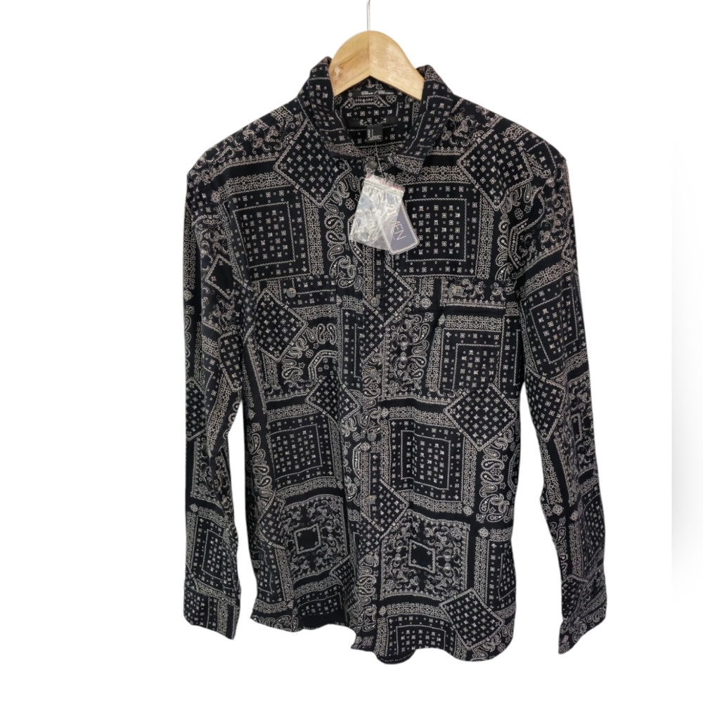 NWT 21 Men Long Sleeve Paisley Black Shirt Size Large